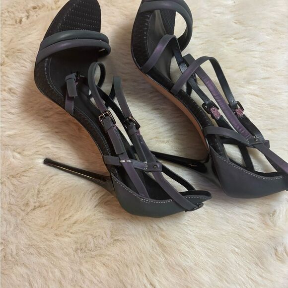 L.A.M.B. Black and Gray Stiletto Heels with Strappy Design - Picture 7 of 10